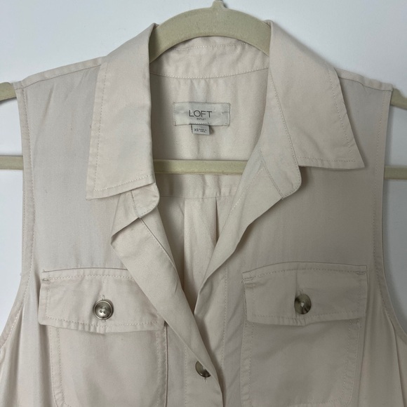 LOFT Beige Safari Button Front Sleeveless Elastic Waist Pockets Jumper Romper XS - Picture 6 of 11